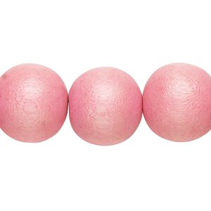 Bead, Taiwanese cheesewood (dyed / waxed), light pink, 15-16mm round. Sold per 15-1/2" to 16" strand.