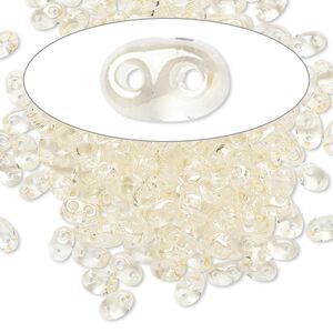 Seed bead, Preciosa Twin™ Czech glass, pkg/10g, 5x2.5mm oval, transparent blond flare clear, (20200).
