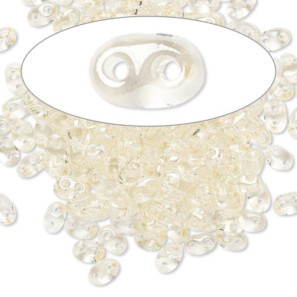 Seed bead, Preciosa Twin™ Czech glass, pkg/10g, 5x2.5mm oval, transparent blond flare clear, (20200). image number 0