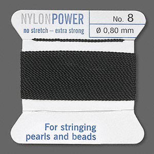 Thread, Griffin, nylon, black, size #8. Sold per 2-meter card (approximately 78 inches). image number 0