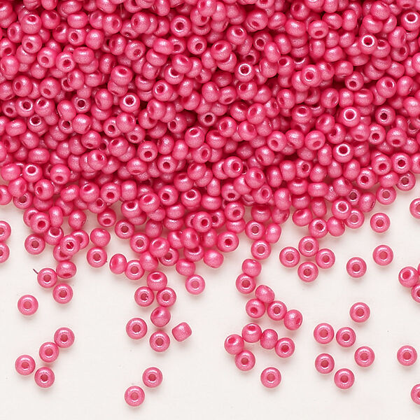 Seed bead, Preciosa Ornela Czech glass, pkg/50g, #11 rocaille, opaque PermaLux dyed magenta chalkwhite, (22011). image number 0
