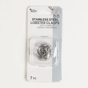 Clasp lobster claw 1pkg7, 12x7mm oval, silver-finished stainless steel 1-strand