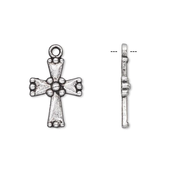 Drop, antique silver-plated "pewter" (zinc-based alloy), 18x14mm single-sided cross. Sold per pkg of 10. image number 0