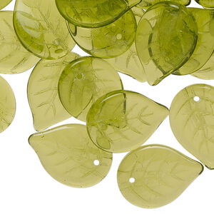 Bead 1pkg100, Czech pressed glass, olivine, 18.5x14mm top-drilled leaf.