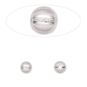 Bead, sterling silver, 6mm fluted round with laser-cut melon design. Sold individually.