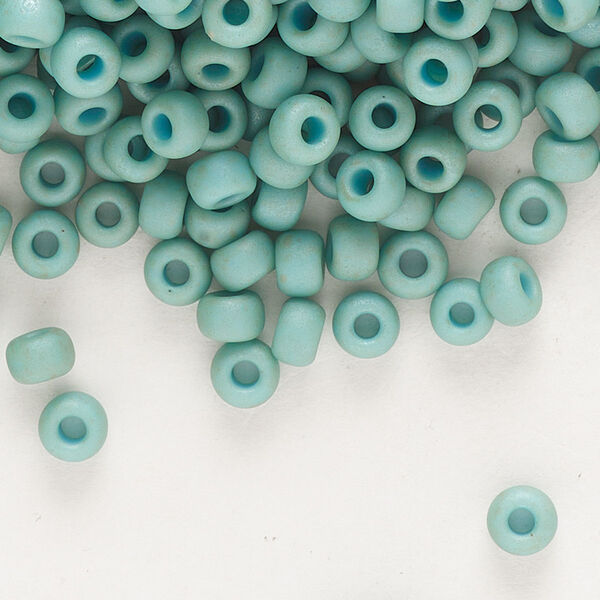 Seed bead, Miyuki, glass, pkg/250g, #6 rocaille, opaque matte luster seafoam, (RR-2028). image number 0