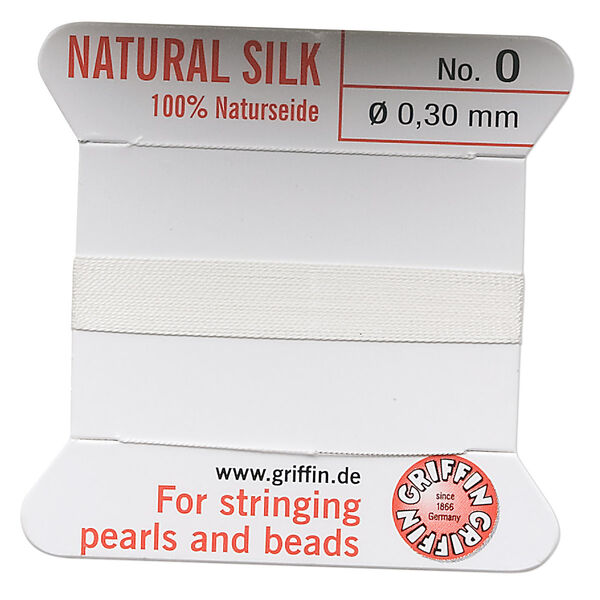 Thread, Griffin, silk, white, size #0. Sold per 2-meter card (approximately 78 inches). image number 0