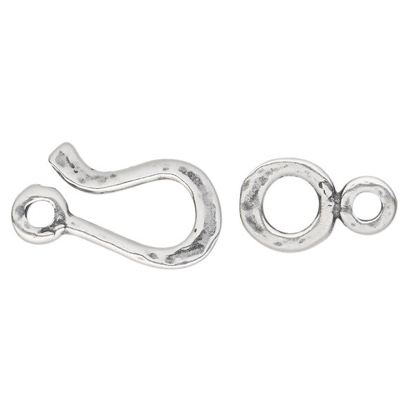 Clasp, JBB Findings, hook-and-eye, antique silver-plated pewter (tin-based alloy), 21x12mm flat. Sold individually. image number 0
