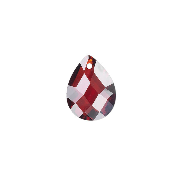 Drop, cubic zirconia, garnet red, 16x12mm hand-faceted teardrop, Mohs hardness 8-1/2. Sold per pkg of 2. image number 0