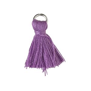 Tassel, cotton and imitation rhodium-finished steel, purple, 20-24mm mini tassel with 6mm open jump ring. Sold per pkg of 6.