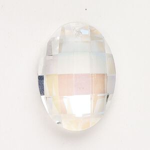 Focal cubic zirconia 1pk 32x23mm faceted puffed oval, transparent clear AB