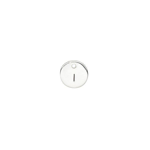 Drop, sterling silver and enamel, black, 8mm single-sided round with "I." Sold individually. image number 0
