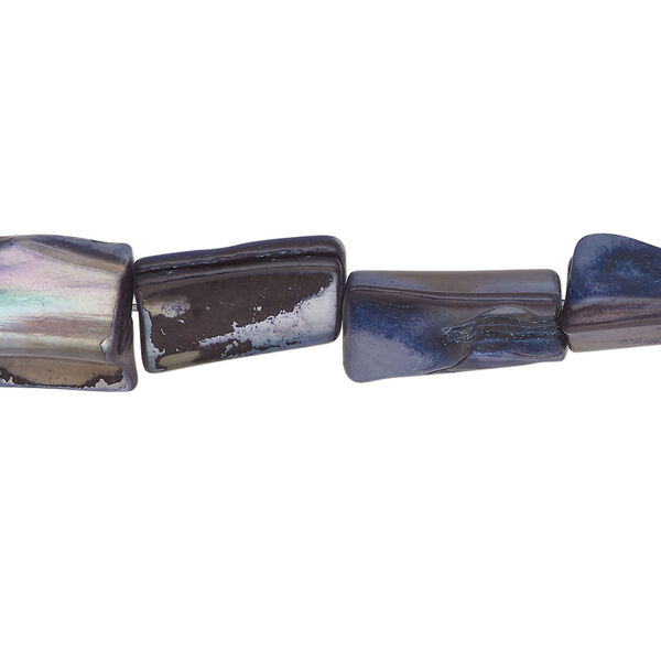 Mother-of-pearl shell 1pkg1, stick bead 15 inch denim blue 12x6mm-15x12mm image number 0