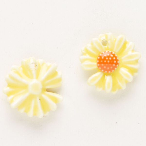 Charm, ceramic, yellow and orange, 18mm top-drilled flower. Sold per pkg of 2. image number 0