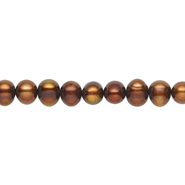 Pearl, cultured freshwater (dyed), copper peacock, 4-5mm semi-round with 0.4-0.6mm hole, D grade, Mohs hardness 2-1/2 to 4. Sold per 15-inch strand. image number 0