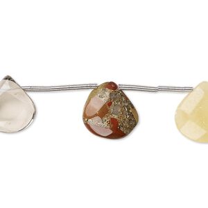 Multi-gemstone 1pkg10, hand-cut top-drilled faceted puffed teardrop bead 11x11mm-13x13mm