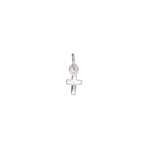 Drop, sterling silver, 6x4mm cross. Sold per pkg of 2. image number 0