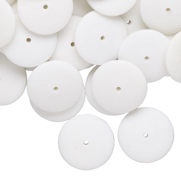Bead, acrylic, opaque white, 13x3mm-14x3mm saucer with 0.7mm hole. Sold per pkg of 100. image number 0