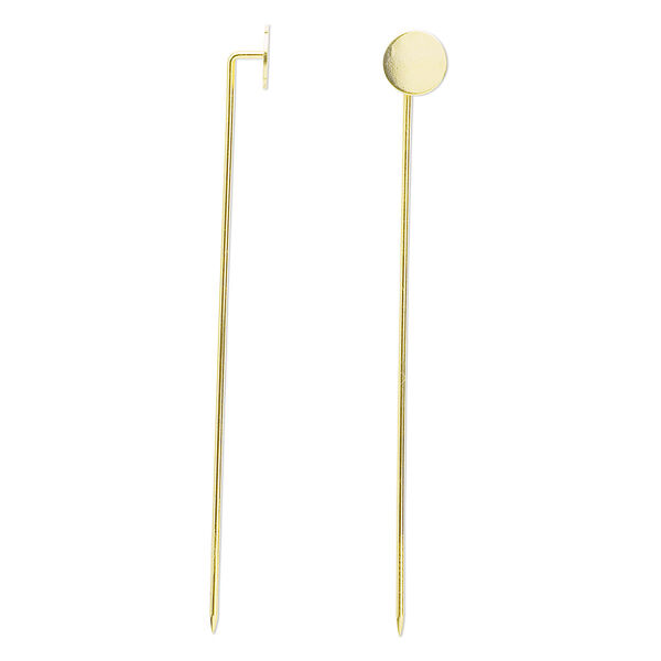 Stick pin, gold-finished brass, 2-3/4 inches with 8mm flat pad. Sold per pkg of 100. image number 0