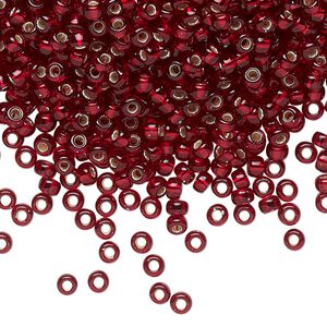 Seed bead, Miyuki, glass, pkg/50g, #8 rocaille, opaque silver-lined dark cranberry, (RR-11D).
