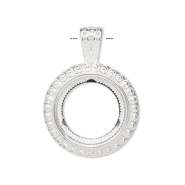 Pendant, silver-plated "pewter" (zinc-based alloy), 31x22.5mm round with rope design and 16mm round setting. Sold per pkg of 4. image number 0