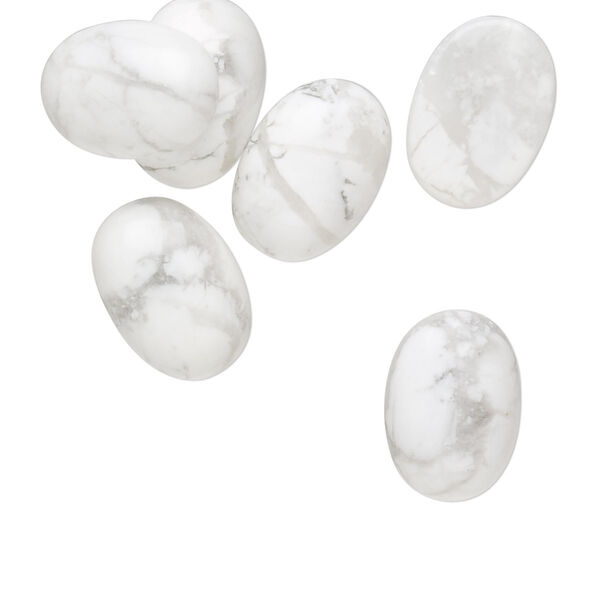 Cabochon, white howlite (natural), 14x10mm calibrated oval, B grade, Mohs hardness 3 to 3-1/2. Sold per pkg of 6. image number 0