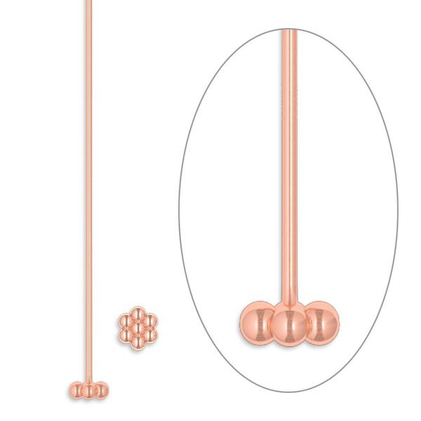 Head pin, copper, 2-1/2 inches with 4mm daisy, 22 gauge. Sold per pkg of 24. image number 0
