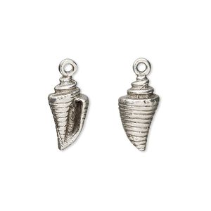 Charm, antiqued pewter (tin-based alloy), 15x8mm cone shell. Sold per pkg of 4.