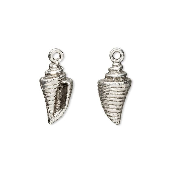 Charm, antiqued pewter (tin-based alloy), 15x8mm cone shell. Sold per pkg of 4. image number 0