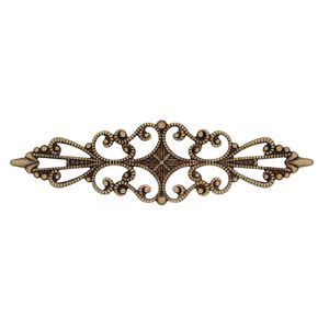 Component, antiqued brass-colored brass, 56.5x15mm single-sided filigree marquise. Sold per pkg of 10.