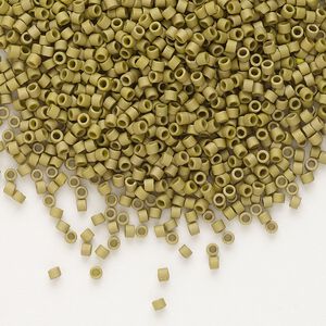 Seed bead, Delica®, glass, pkg/50g, #11 round, opaque matte gold luster golden olive (DB-0371).