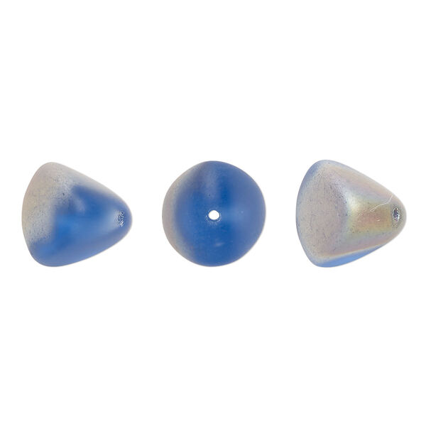 Bead, Czech pressed glass, frost iris blue, 12x11mm trigon. Sold per 15" to 16" strand. image number 0