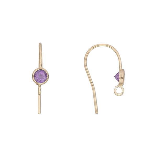 Ear wire, amethyst (natural) and 14Kt gold-filled, 15mm fishhook with 4mm faceted round and open loop, 21 gauge. Sold per pair. image number 0