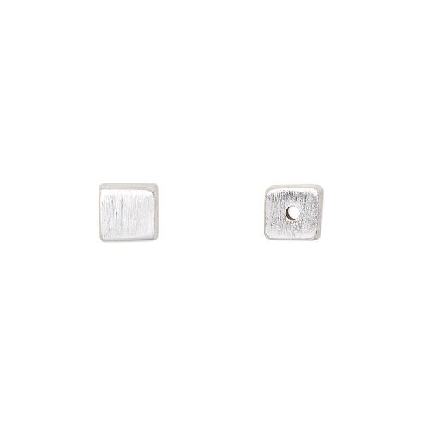 Bead, sterling silver, 6x6mm satin cube. Sold individually. image number 0