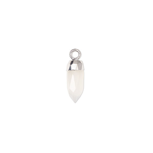 Drop, chalcedony (natural) and silver-plated copper, 12x5mm-14x6mm hand-cut faceted point. Sold individually. image number 0