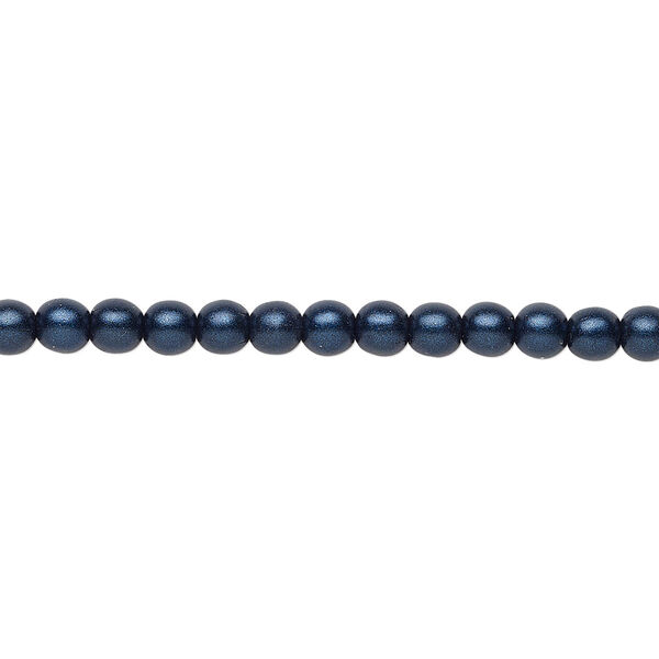 Bead, Czech glass druk, opaque satin dark blue, 4mm round. Sold per 15-1/2" to 16" strand. image number 0