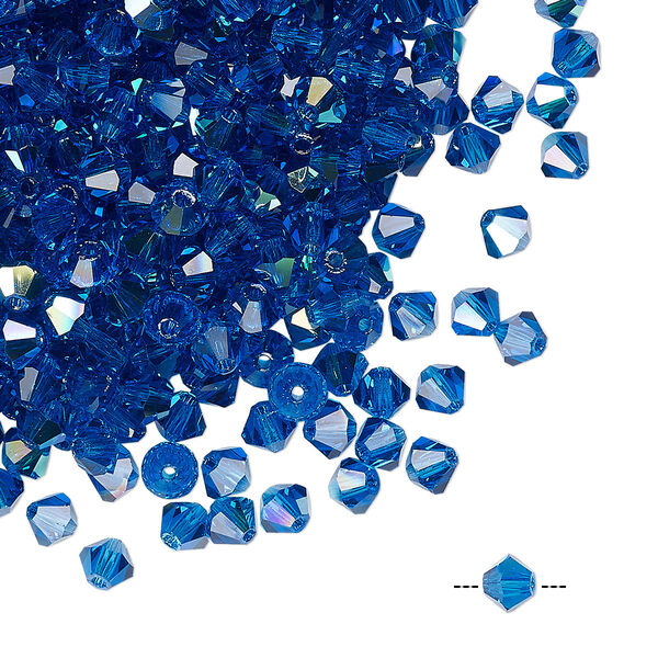 Bead 144pk Capri blue AB, Preciosa Czech crystal 4mm bicone image number 0