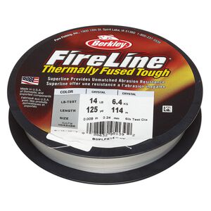 Thread, Berkley® FireLine®, high-modulus polyethylene, 8-fiber braid, crystal, 0.24mm diameter, 14-pound test. Sold per 125-yard spool.