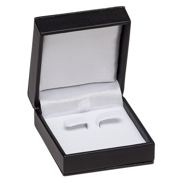 Box, earring, leatherette and velvet, white and black, 2-5/8 x 1-1/4 x 2-3/4 inch square. Sold individually. image number 0