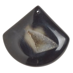 Druzy black agate 1pkg1, puffed teardrop focal 49x44mm-54x50mm