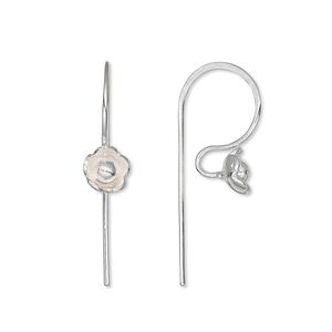 Ear wire fishhook 1pkg2 Hill Tribes silver-plated, 18mm / flower / open loop, 20 gauge brass 1 pair