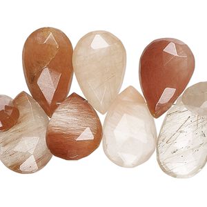 Red hair quartz 1pkg1, hand-cut top-drilled faceted puffed teardrop bead natural 7 inch 13x9mm-22x14mm