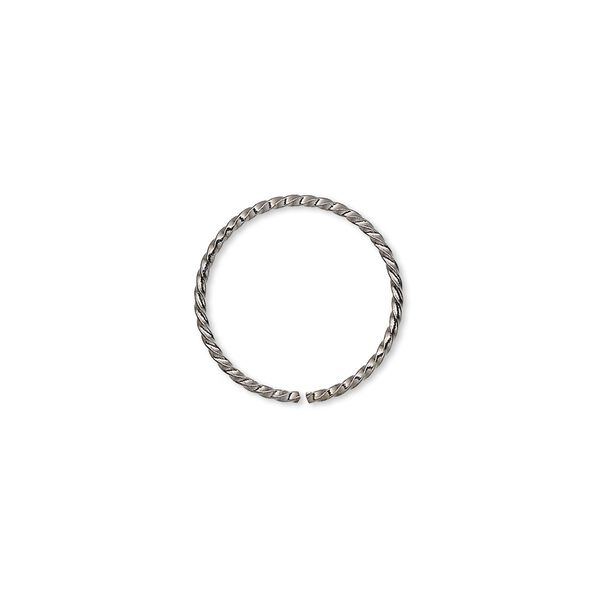 Jump ring, gunmetal-plated brass, 15mm twisted round, 13.7mm inside diameter, 18 gauge. Sold per pkg of 100. image number 0