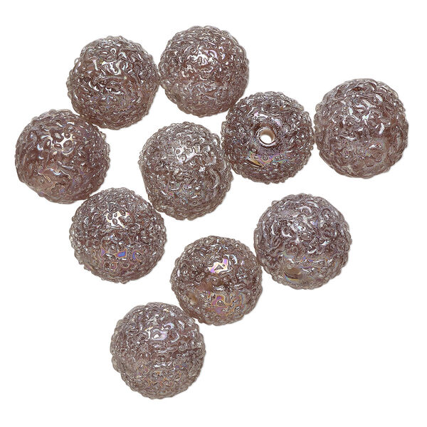 Bead, lampworked glass, translucent purple AB, 12mm textured round. Sold per pkg of 10. image number 0