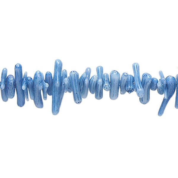 Bead, bamboo coral (dyed), blue, 6x1mm-10x2mm cupolini, C grade, Mohs hardness 3-1/2 to 4. Sold per 15-inch strand. image number 0