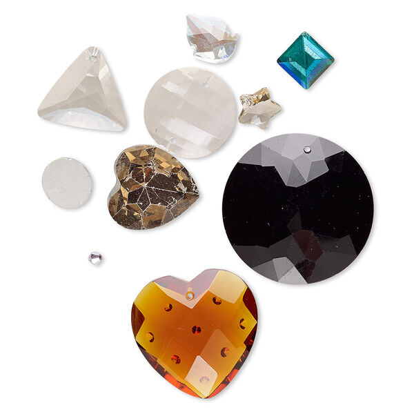 Component mix, glass, mixed colors, 4-46mm mixed shape. Sold per pkg of 10. image number 0
