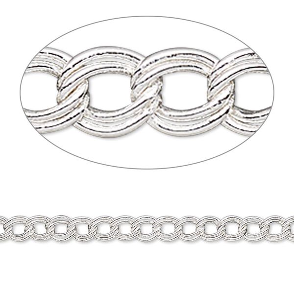 Chain, silver-plated brass, 4mm double curb. Sold per pkg of 5 feet. image number 0