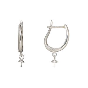 Earring 1pkg2 sterling silver, 22mm / 3mm cup / 2.5mm peg / 4-8mm half-drilled round setting / latch-back, 1 pair