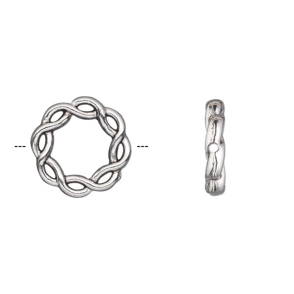 Bead frame, antique silver-plated "pewter" (zinc-based alloy), 15mm double-sided braided circle. Sold per pkg of 20. image number 0