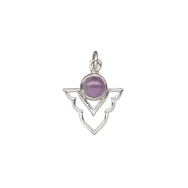 Drop, antiqued sterling silver and amethyst (natural), 15.5x14mm single-sided open arrowhead. Sold individually. image number 0
